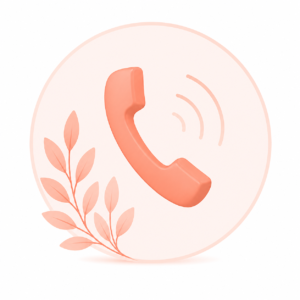 Phone icon with sound waves and decorative leaves, representing contact and communication for property appraisal services by Heritage Valuation Group in Florida.