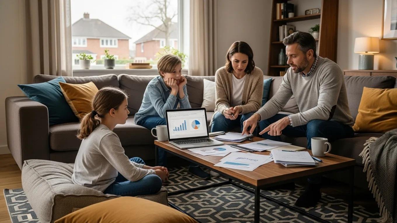 Family discussing residential property appraisal trends in a cozy living room