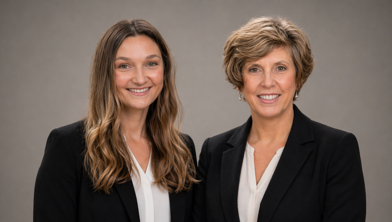 Two women in professional attire smiling, representing Heritage Valuation Group, showcasing expertise in property appraisals across Connecticut and Florida.