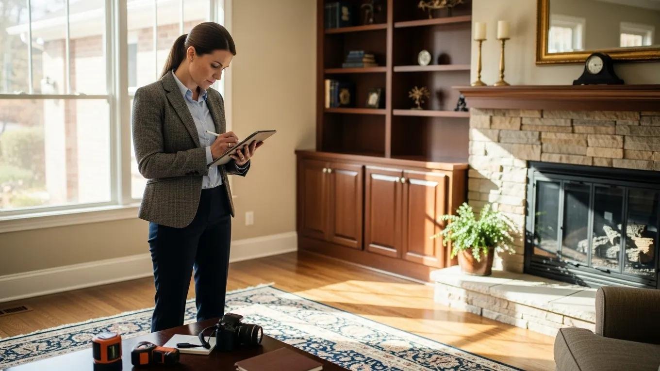Certified appraiser evaluating a residential property interior