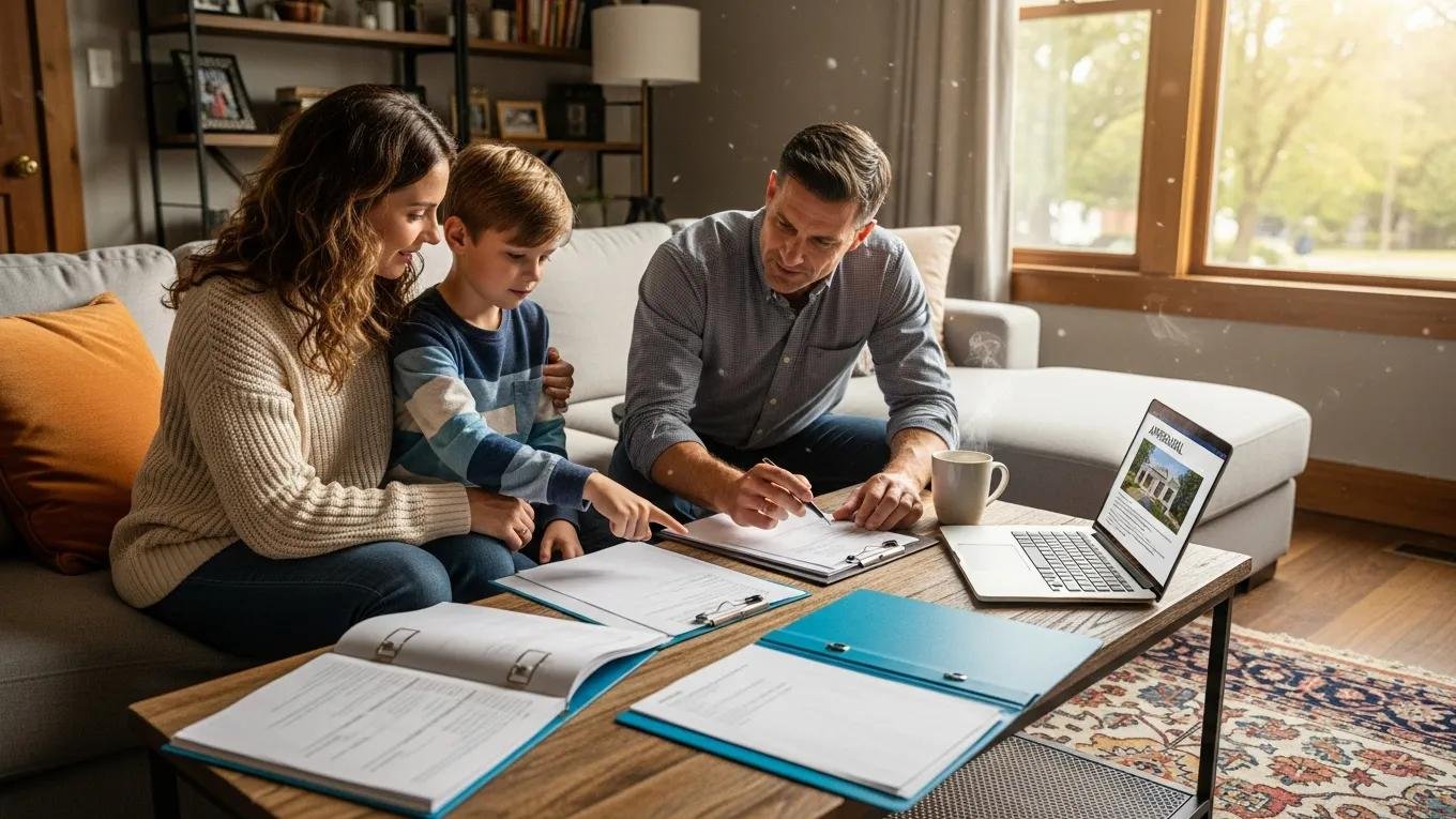 Family reviewing home purchase paperwork