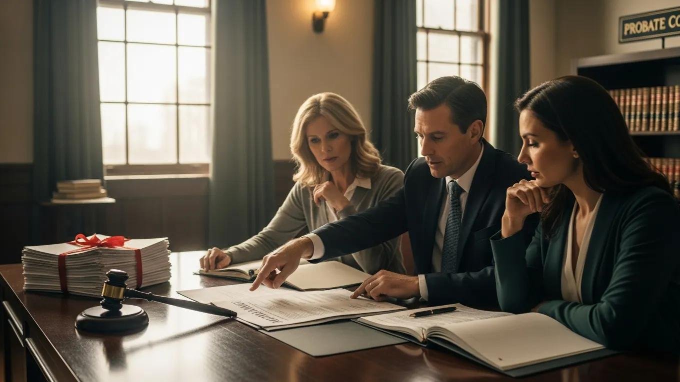 Executor and family reviewing estate documents with an appraiser